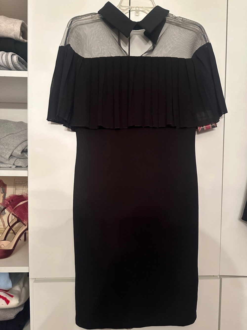 Black Sheer Yoke Pleated Cape Dress! NEW! 
So cute!